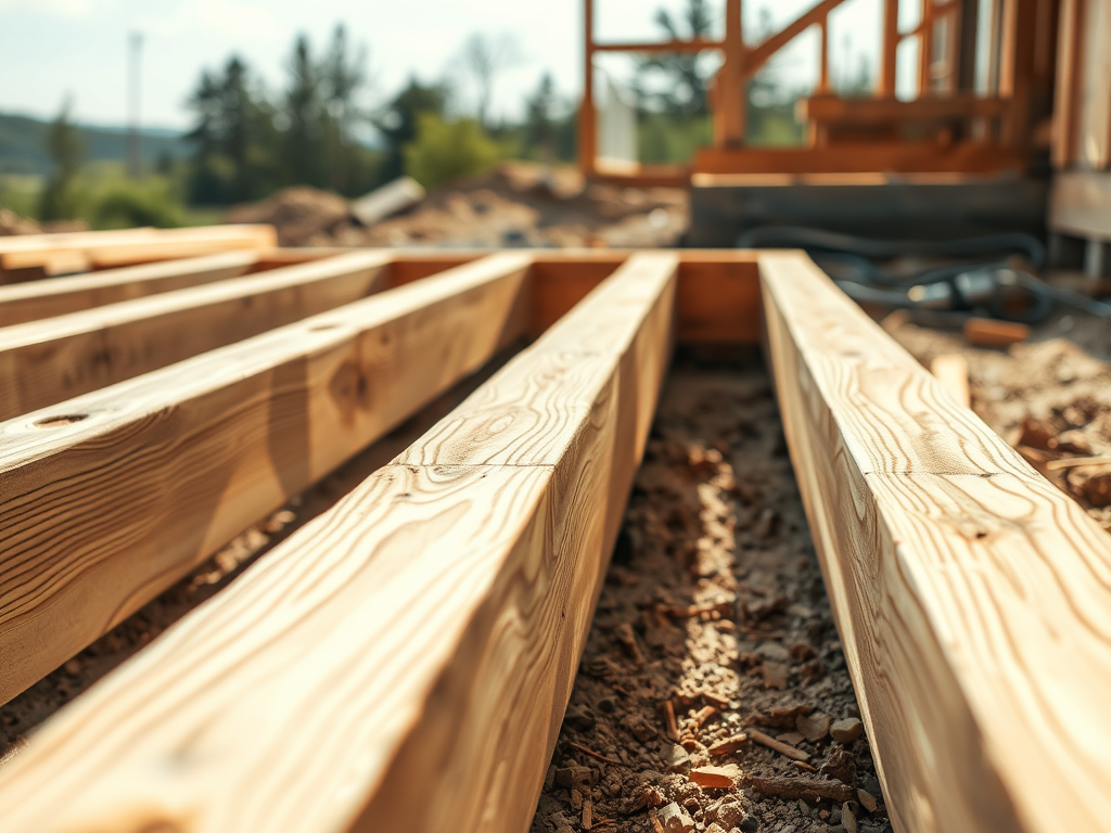 Deck framing and support members before the deck boards are installed