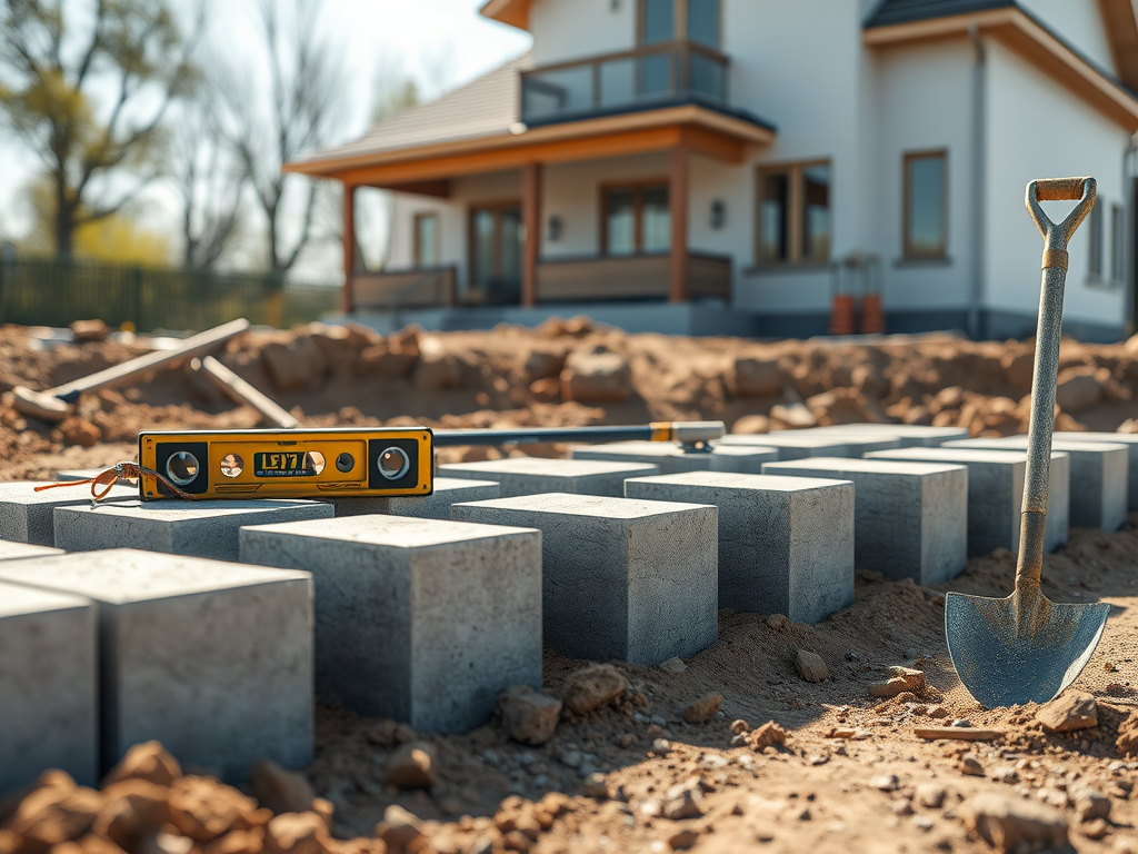 Deck footings and supports being prepared before framing
