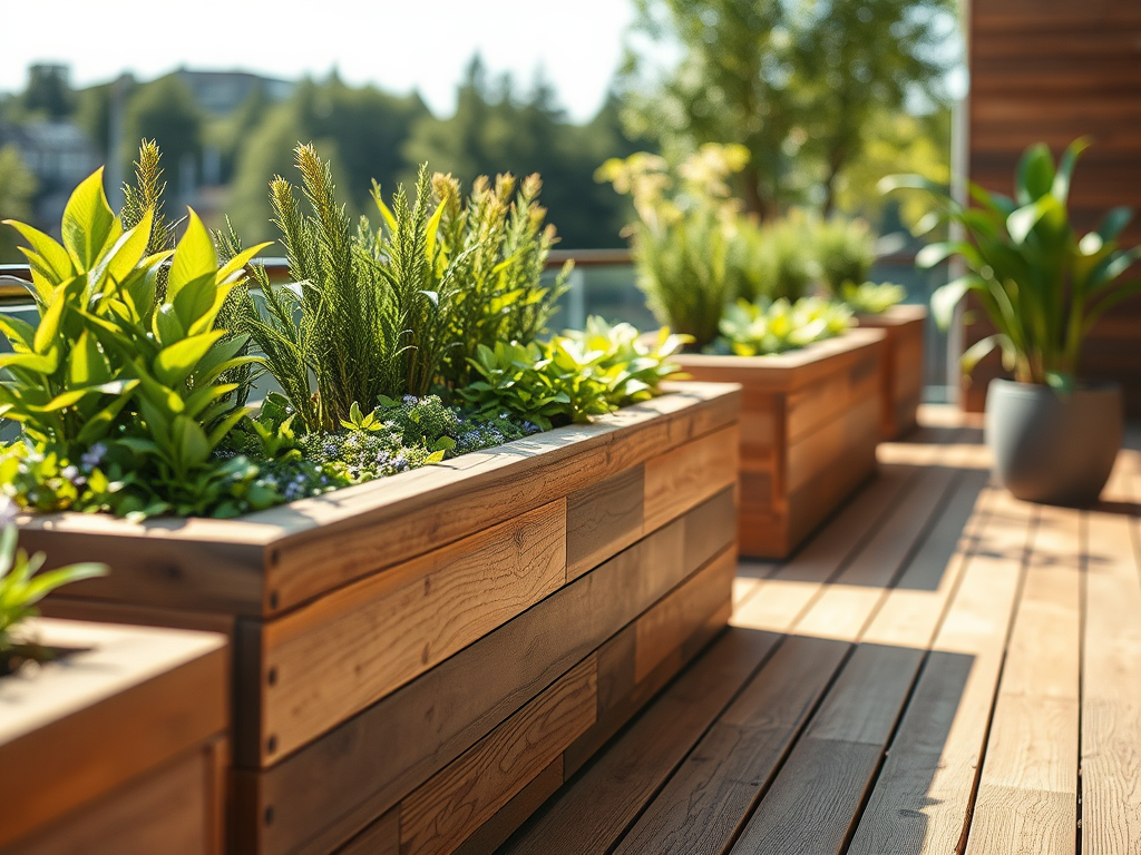 A deck built with greener material choices and planted details