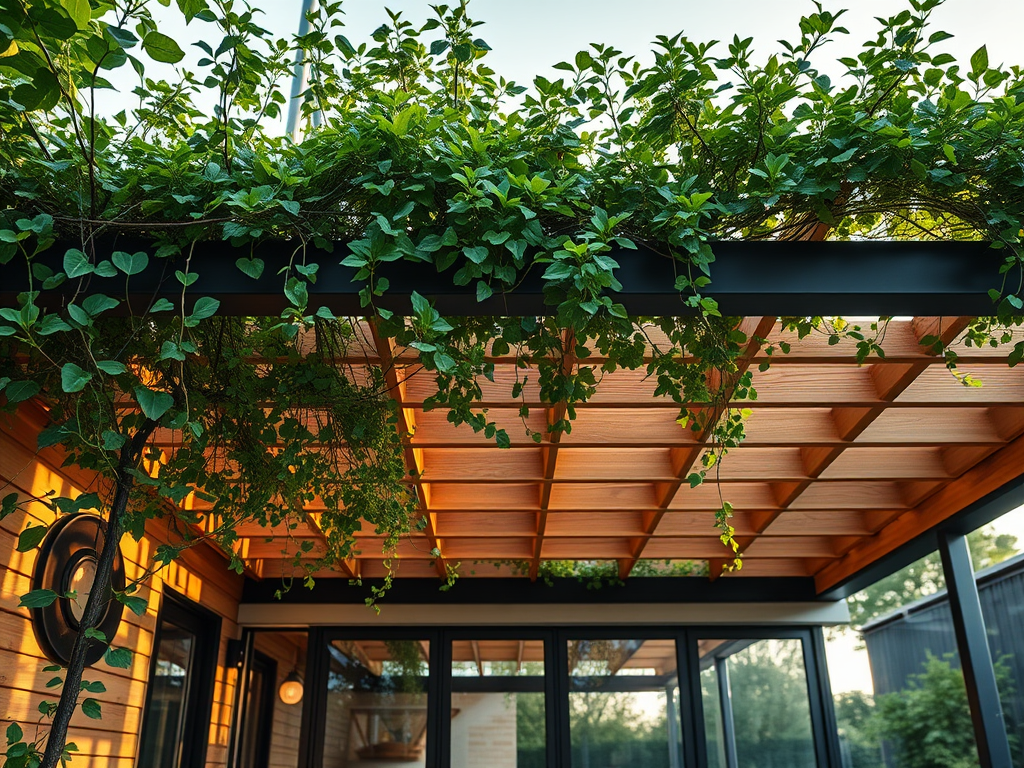 A deck with a pergola or overhead cover
