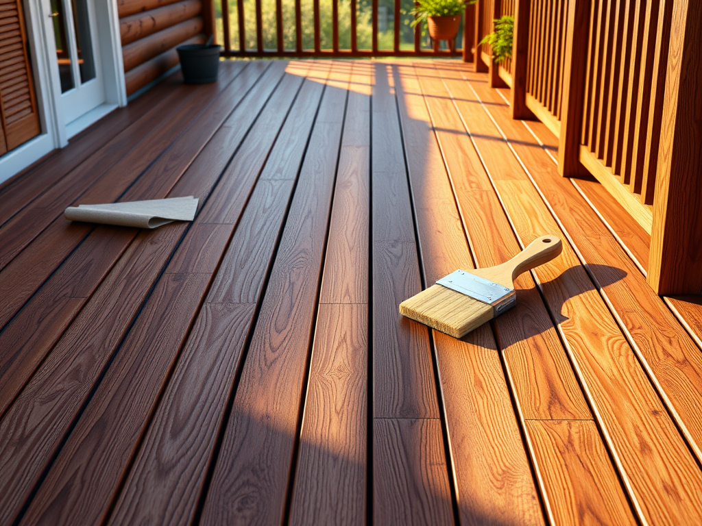 Freshly finished deck boards with outdoor protection