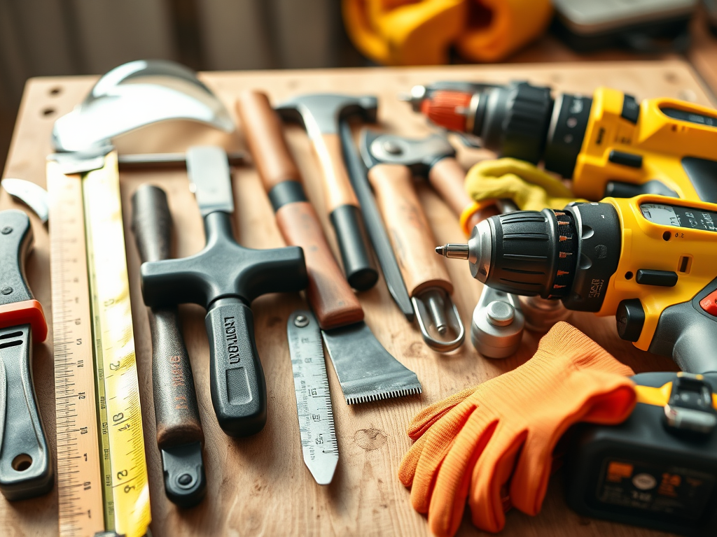 Deck-building tools laid out for a project