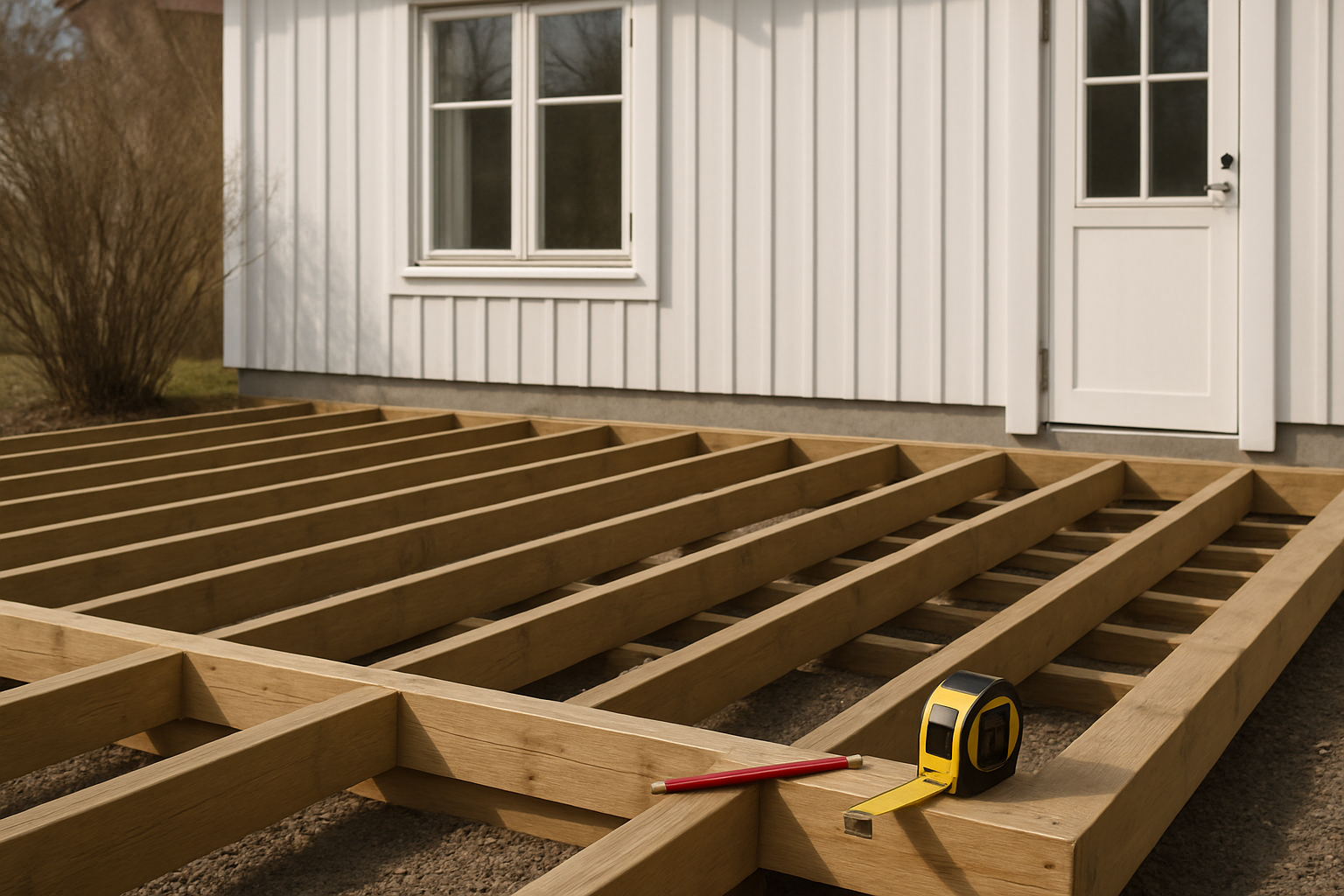 Deck framing with even spacing between joists